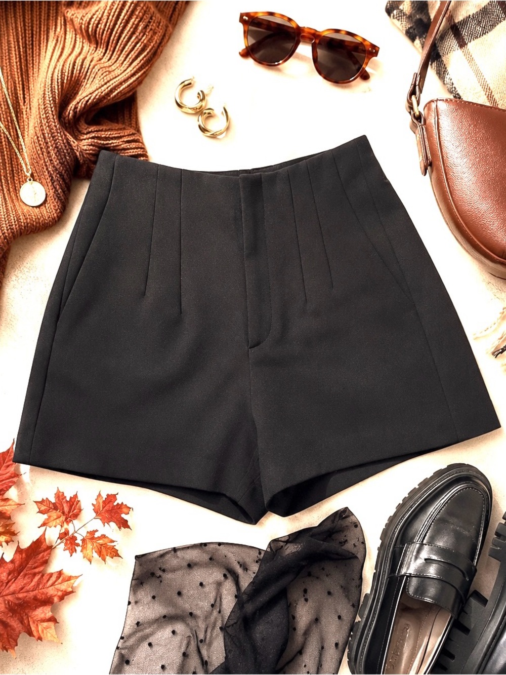 Zara Black High-Waist Women's Tailored Shorts XL